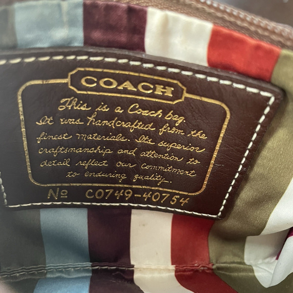 COACH Khaki Brown Stripe Signature C Top Zip Gold Coin Hang Tag Creed Wristlet - Picture 3 of 7